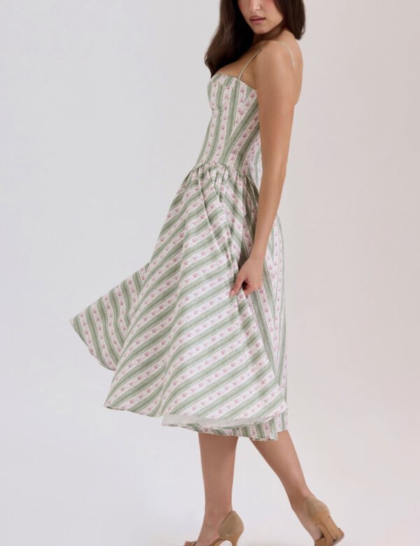 Sage Striped Floral Midi