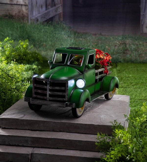 Vintage Style Solar Pickup Truck Garden Accent