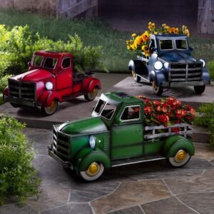 Vintage Style Solar Pickup Truck Garden Accent