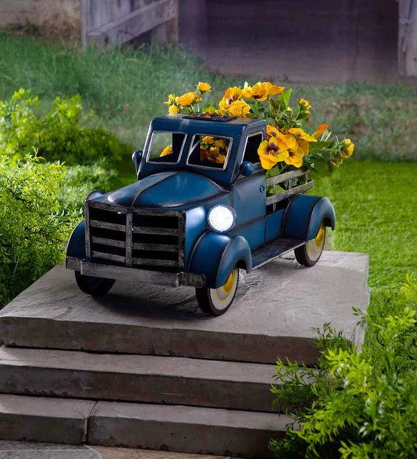 Vintage Style Solar Pickup Truck Garden Accent